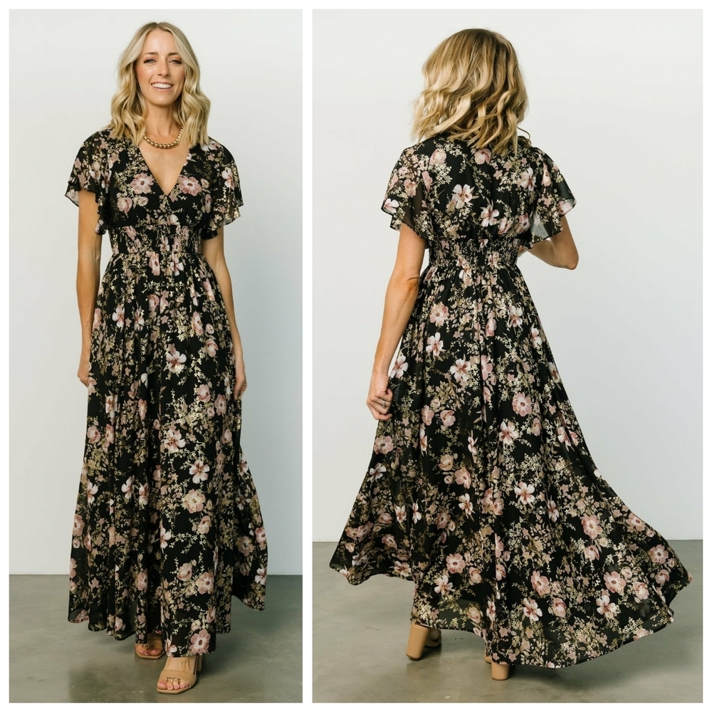 Baltic Born Lynlee Black And Mauve Floral Metallic Maxi Dress